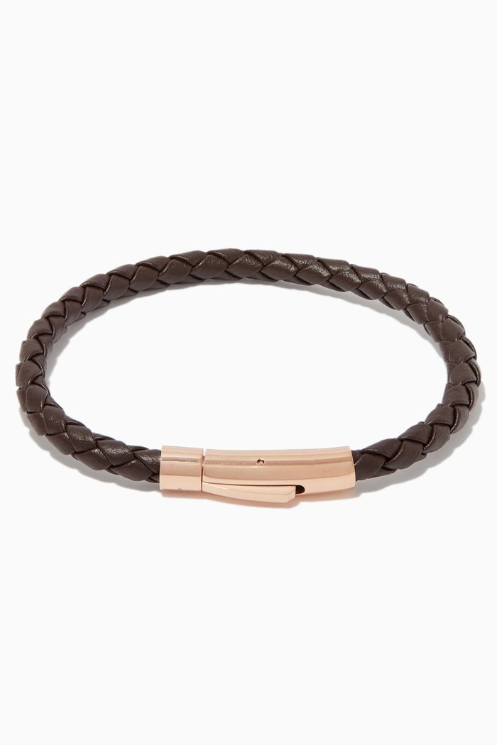 

Matteo Woven Leather Bracelet, Rose gold
