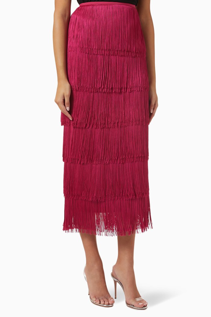 

Lluvia Tiered-Fringed Skirt, Pink