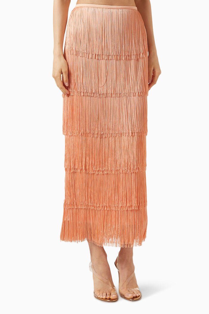 

Lluvia Tiered-Fringed Skirt, Orange