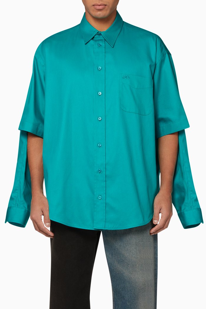 

Double Sleeve Cotton Shirt, Blue