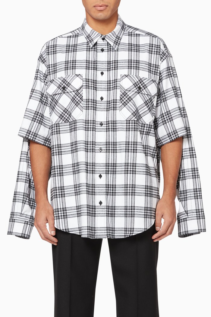 

Double Sleeve Flannel Shirt, White