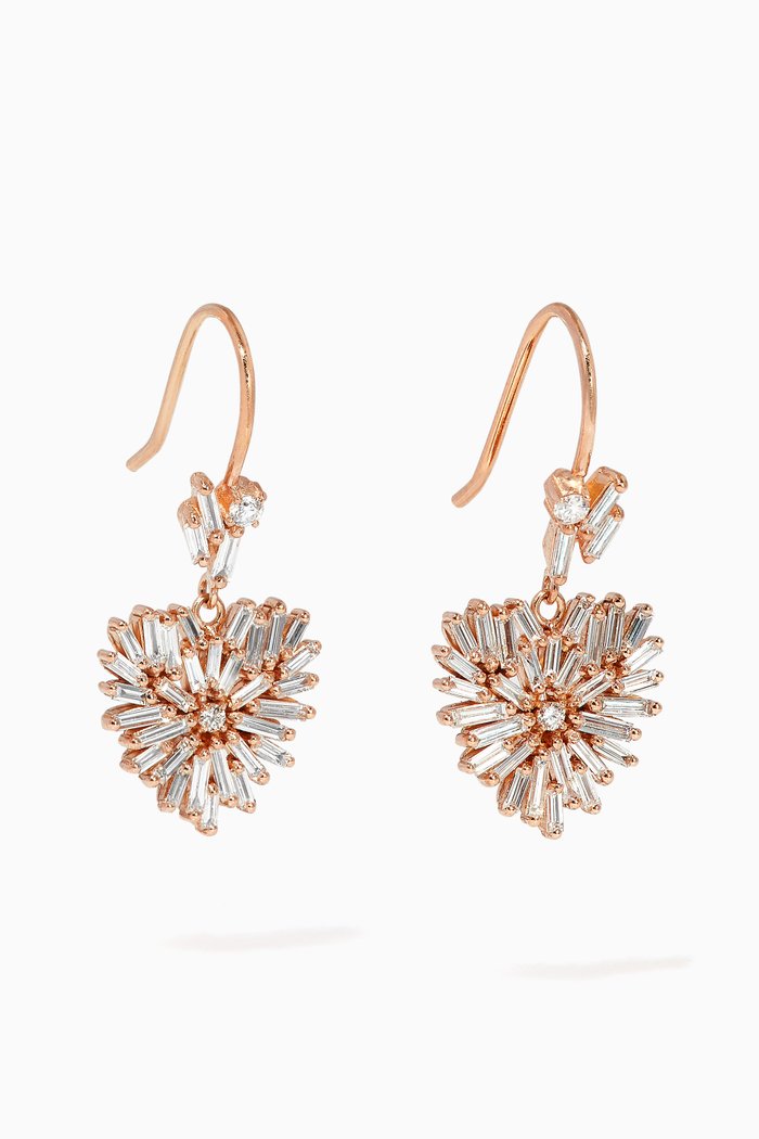 

Fireworks Heart Dropper Diamond Earrings, Rose gold