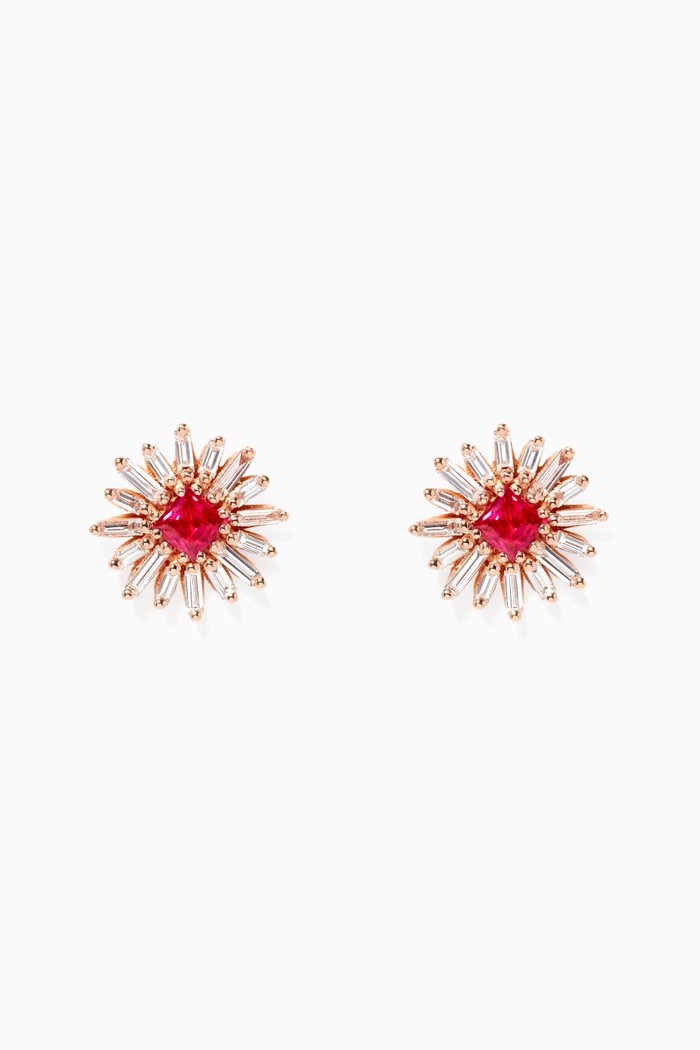 

Fireworks Flower Ruby & Diamond Earrings, Rose gold