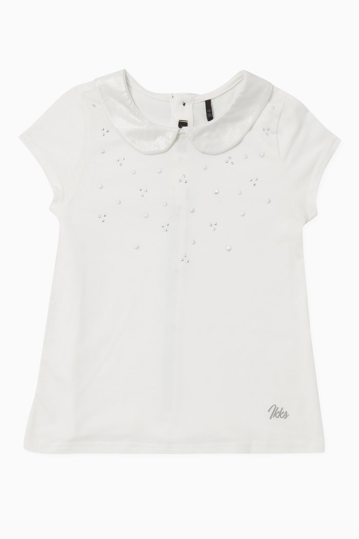

Back Buttoned Stud Detail T-Shirt, White