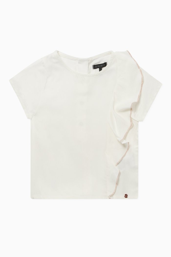 

Ruffle-Overlay Short Sleeve Top, White