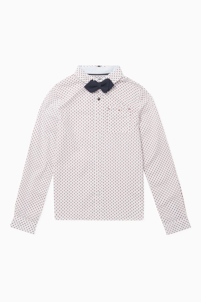 

Printed Long Sleeve & Bow Shirt, White