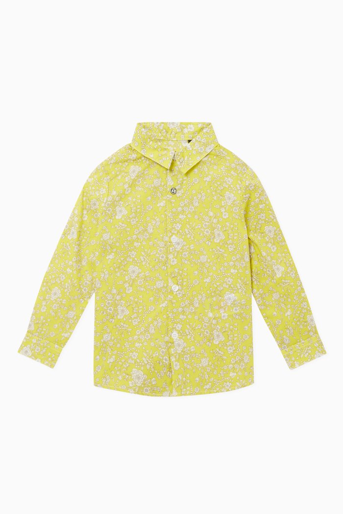 

Floral Print Long Sleeve Shirt, Yellow