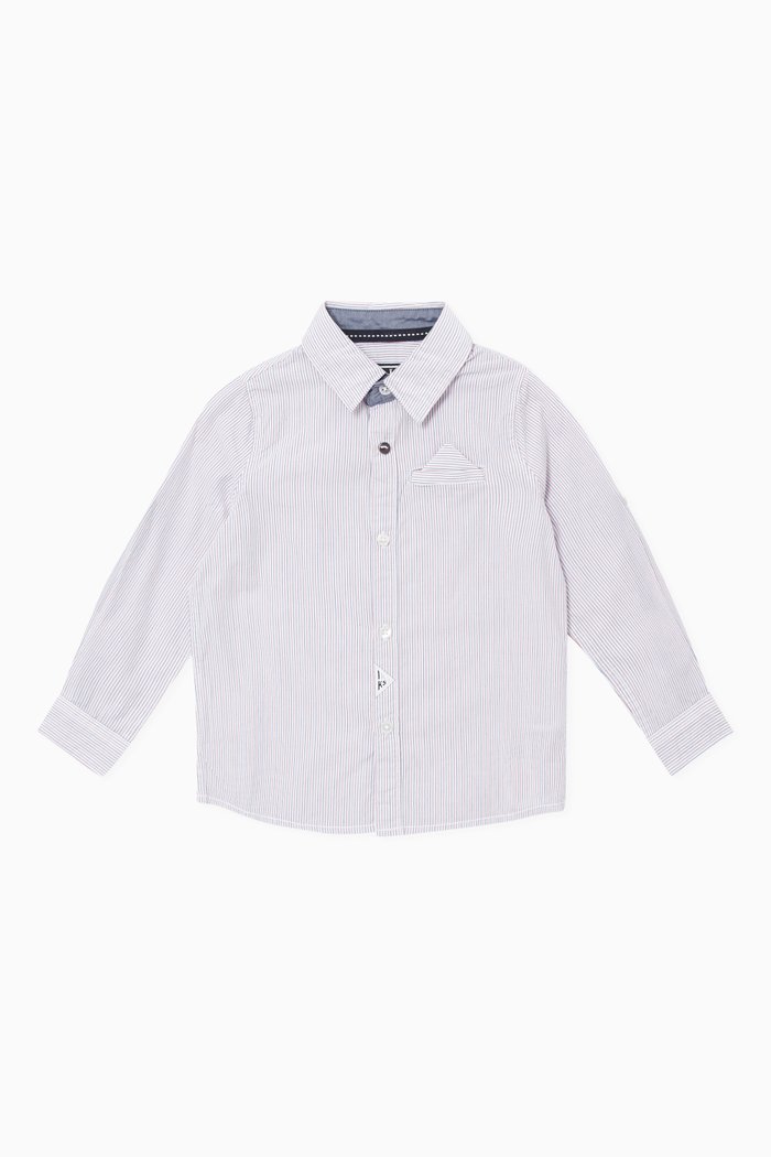 Pocket-Square Striped Shirt + Suspenders Set, White