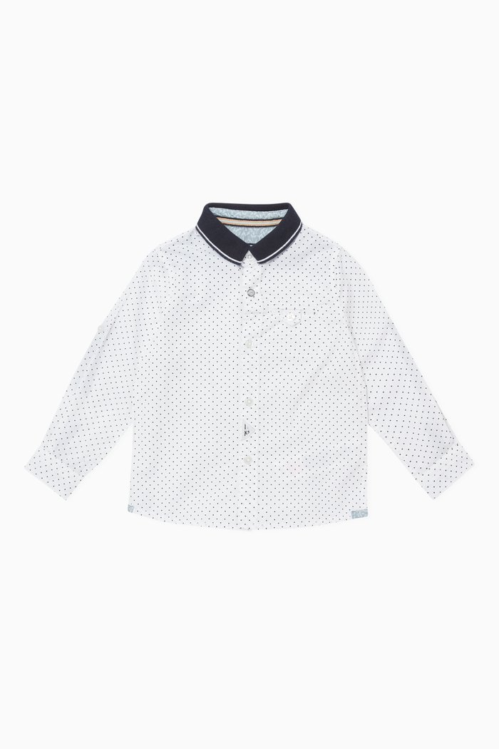 

Rib-Trim Dots Print Shirt, White