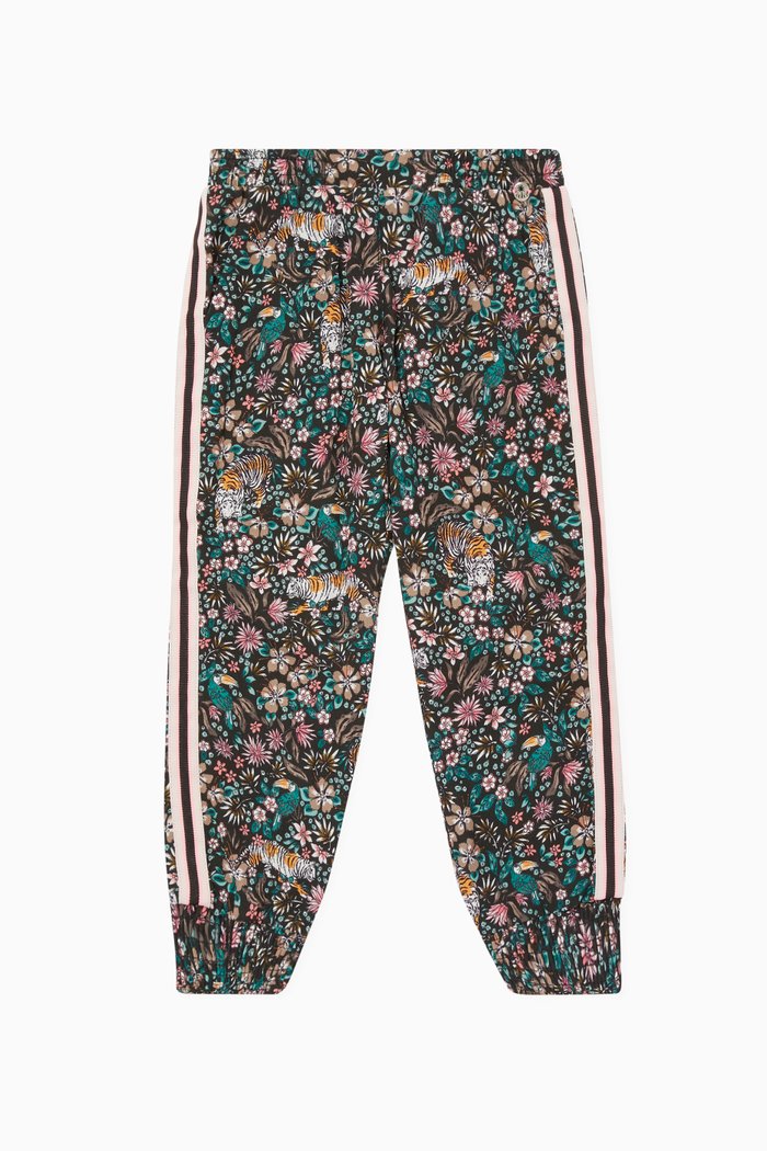

Floral Print Smocked Pants, Black