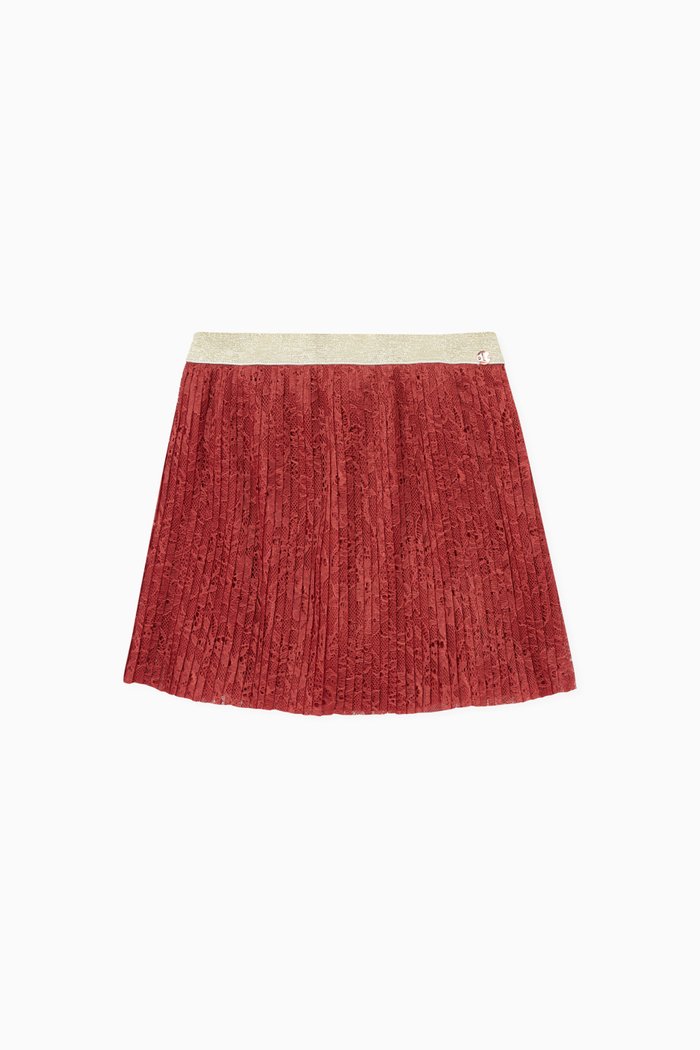 

Glitter Waistband Pleated Skirt, Red