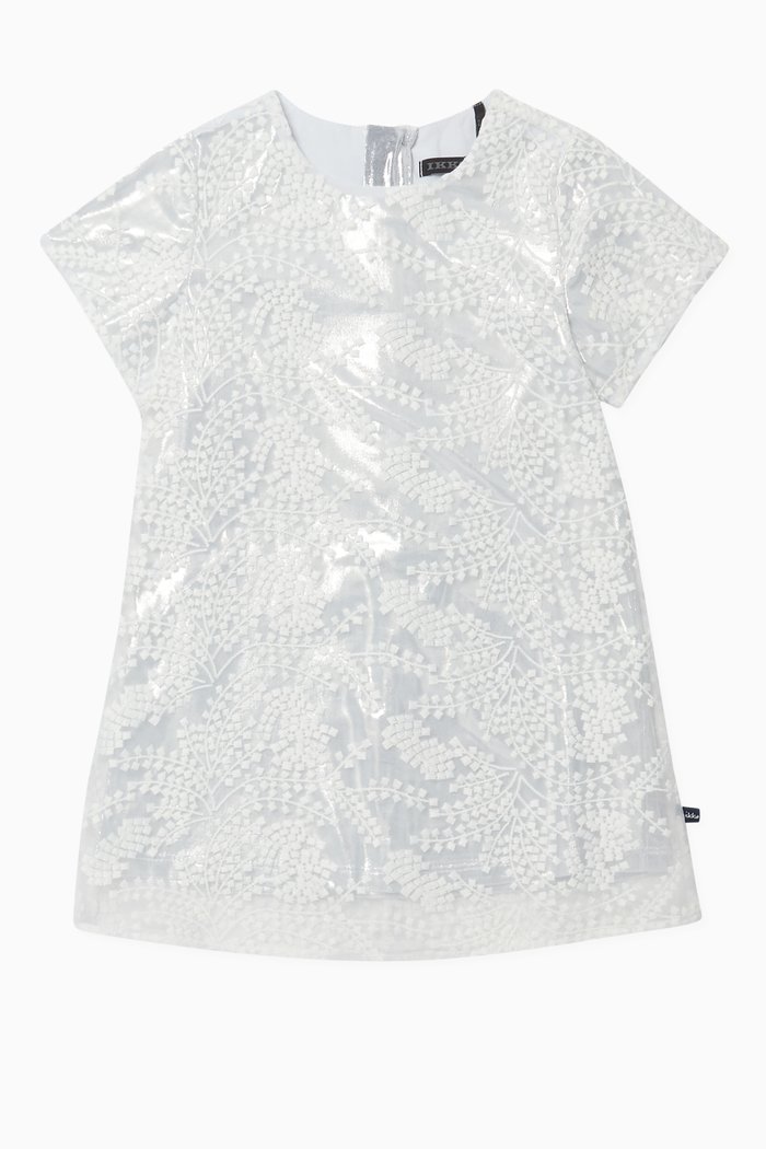 

All-Over Floral Embroidered Dress, Brown