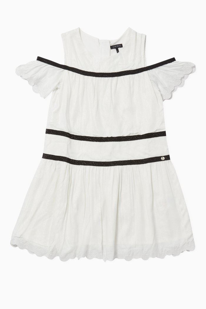 

Cold-Shoulders Grosgrain Ribbon-Detail Dress, Silver