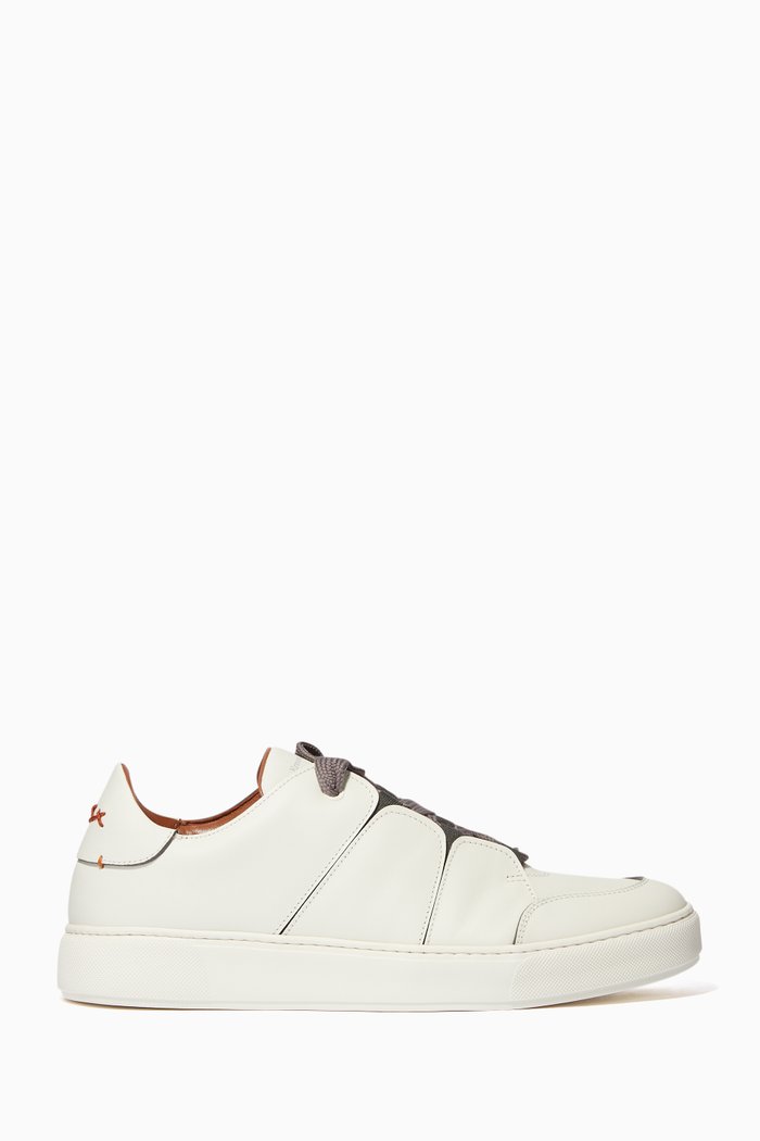 Tiziano Calfskin Low-Top Sneakers, White