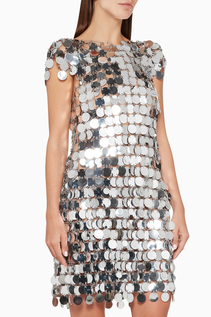 

Mirror-Effect Chainmail Mini Dress, Silver