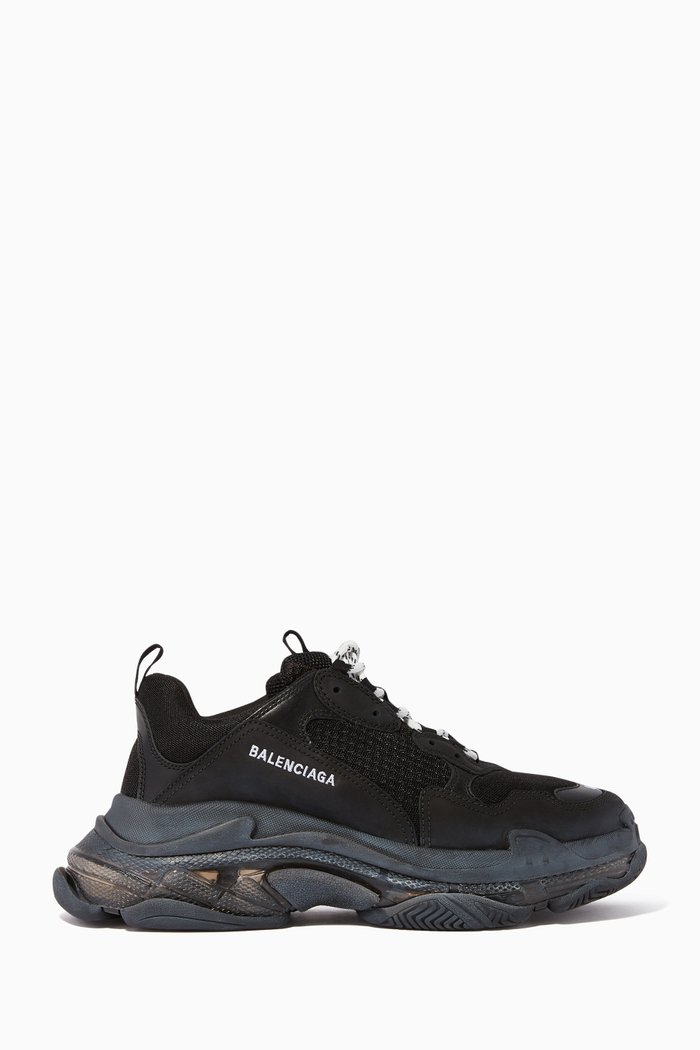 Triple S Clear Sole Sneakers, Black