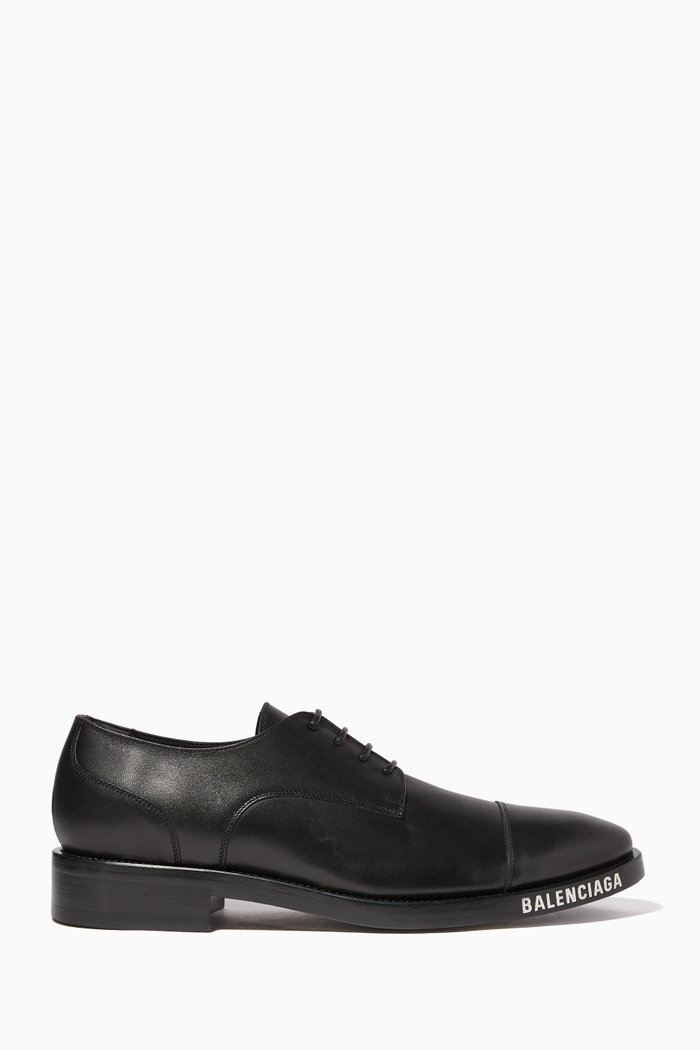 

Logo-Print Leather Derby Shoes, Black