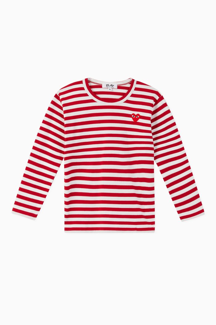 

Striped Logo Appliqué T-Shirt, Red