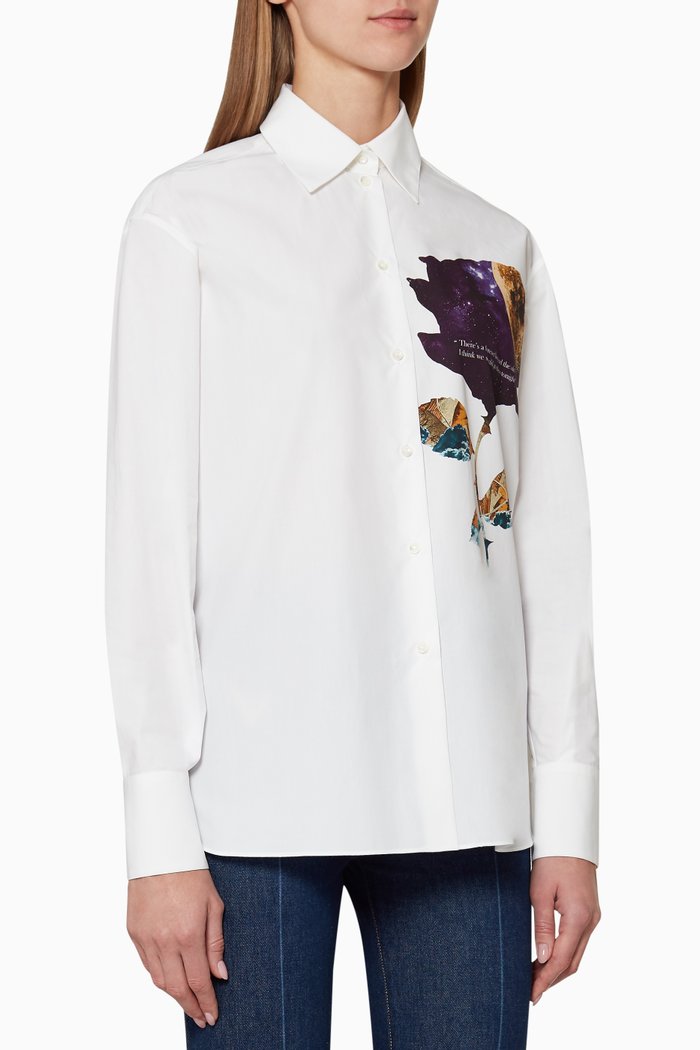 

Cosmos Flower Print Cotton Shirt, White
