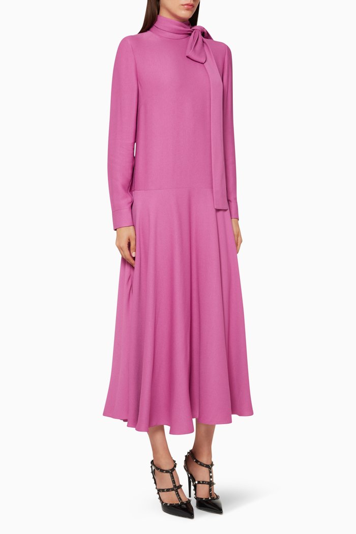 

Tie-Neck Midi Dress, Pink