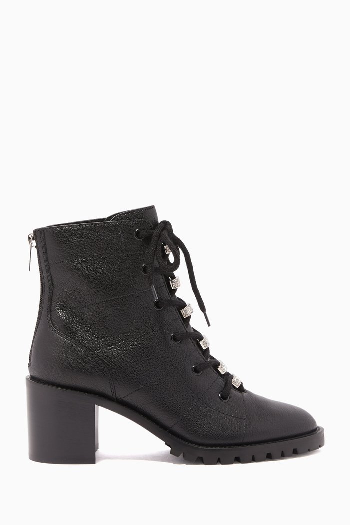

Bren 65 Crystal Leather Biker Boots, Black