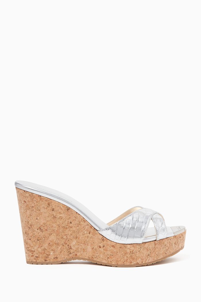 

Perfume 100 Metallic Leather Wedges, Silver