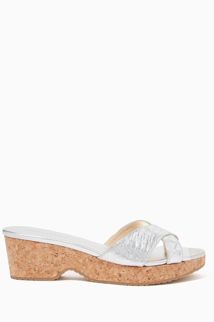 

Panna 40 Metallic Leather Wedges, Silver