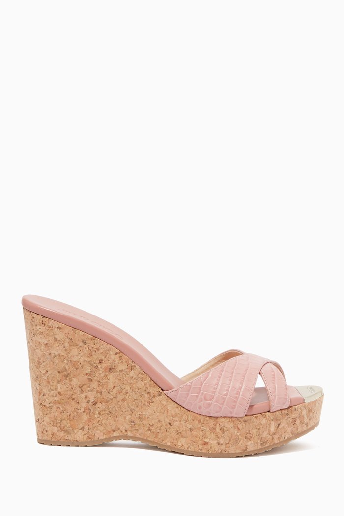 

Panna 100 Croc-Embossed Leather Wedges, Neutral