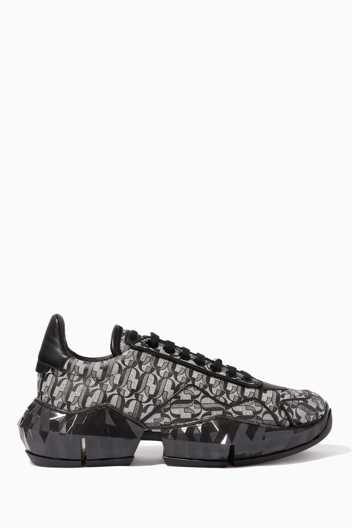 

Diamond F JC Monogram Glitter Leather Sneakers, Silver