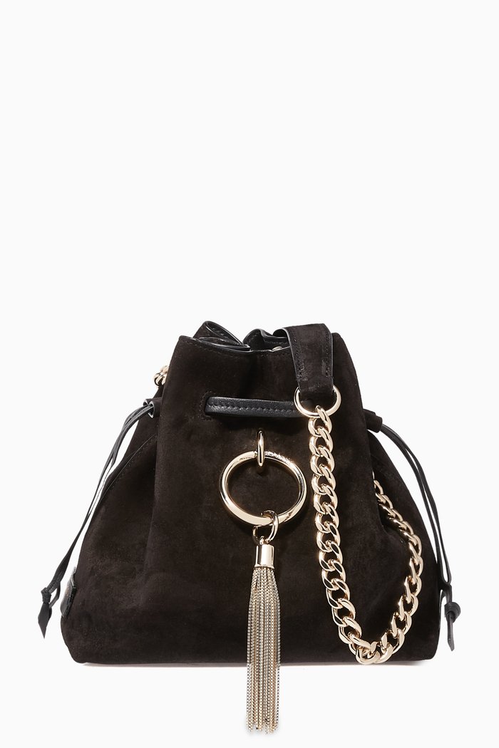 Callie Drawstring S Suede Bucket Bag, Black