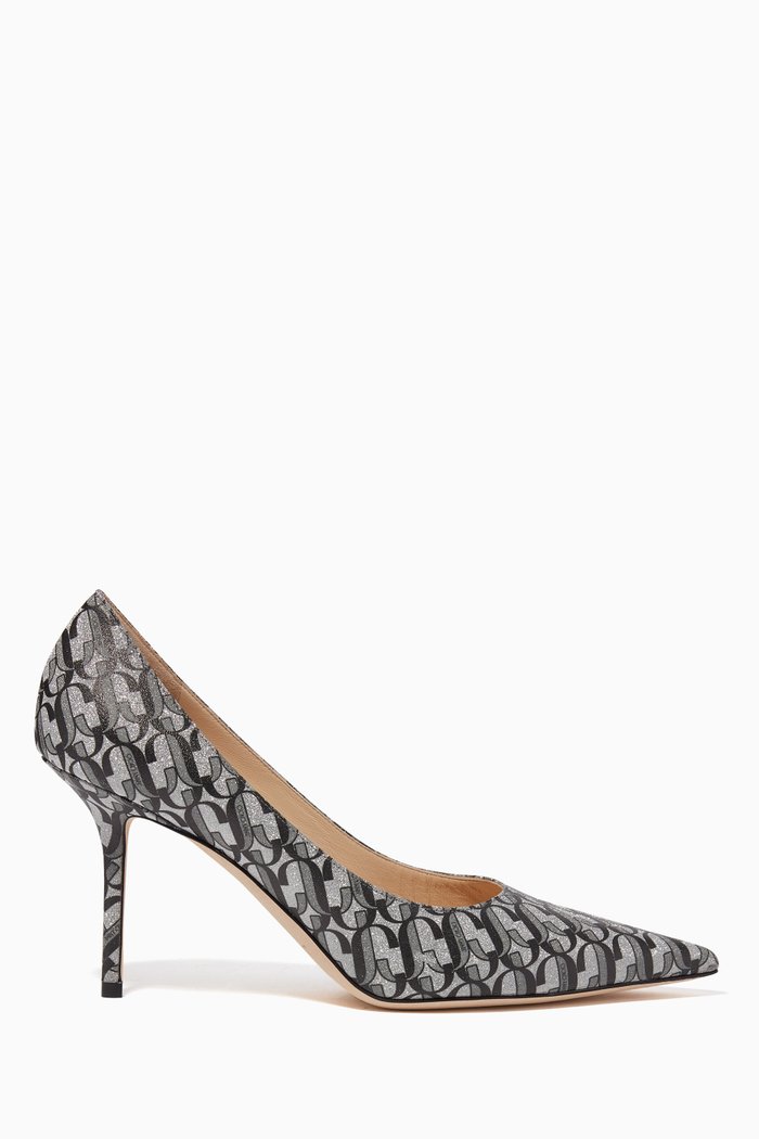 

Love 85 JC Monogram Glitter Fabric Pumps, Silver
