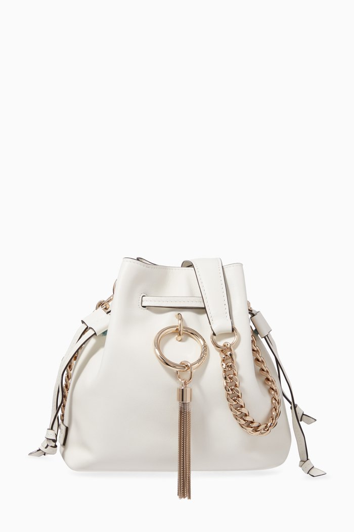 

Callie Drawstring S Leather Bucket Bag, Neutral