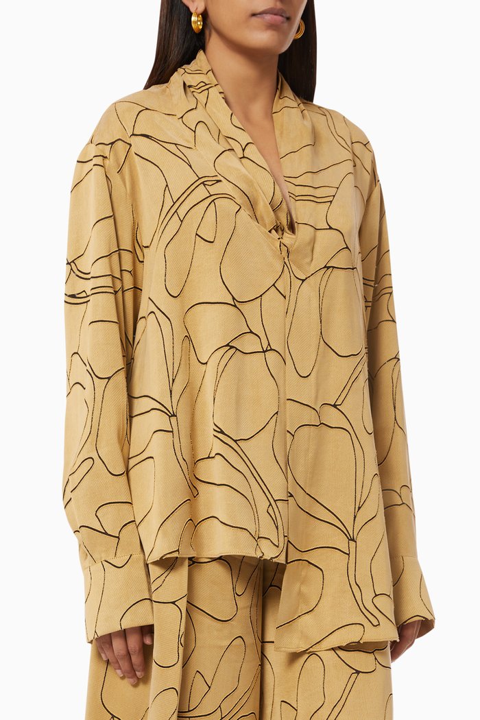 

Asymmetric Printed Blouse, Neutral