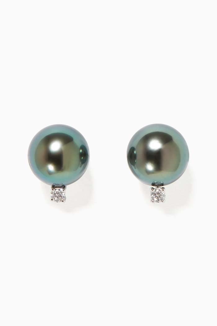 

Pearl & Diamond Stud Earrings, Silver