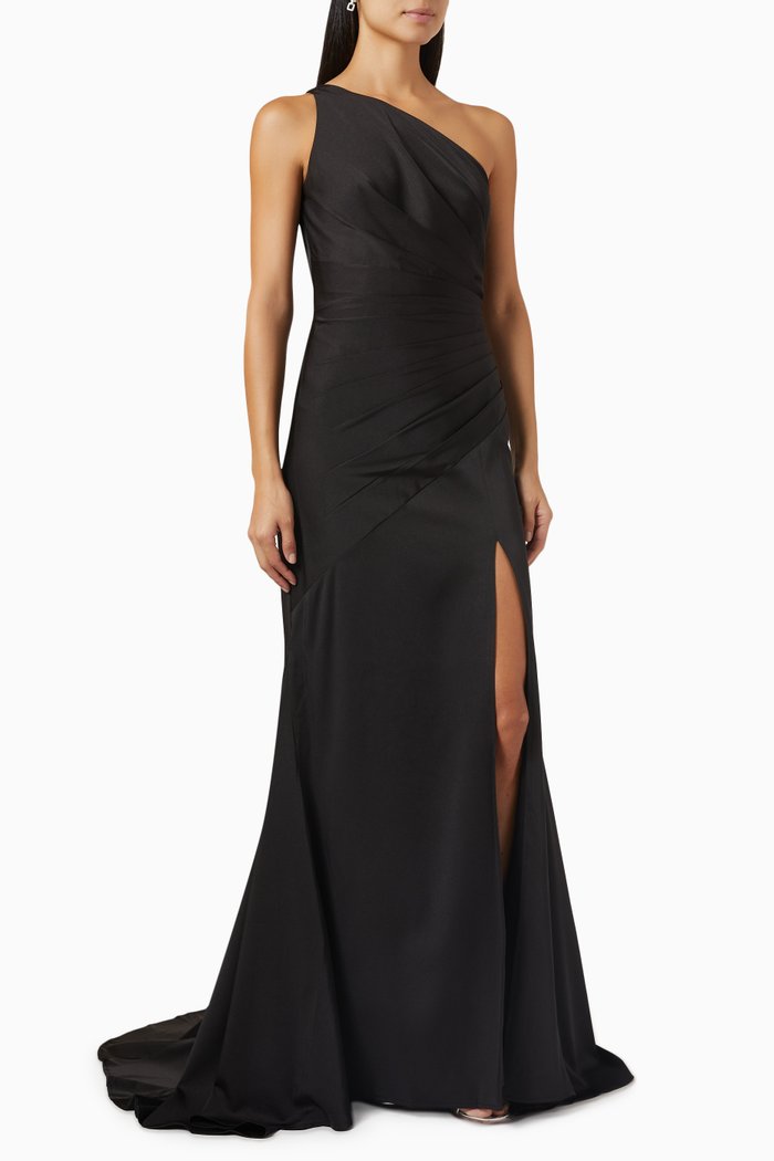 

Carol One-Shoulder Evening Dress, Black