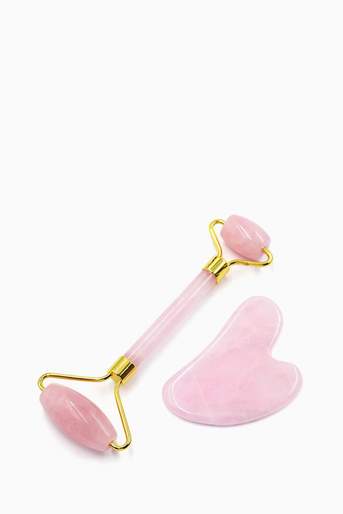 

Rose Quartz Dermal Roller & Gua Sha Set, Colourless