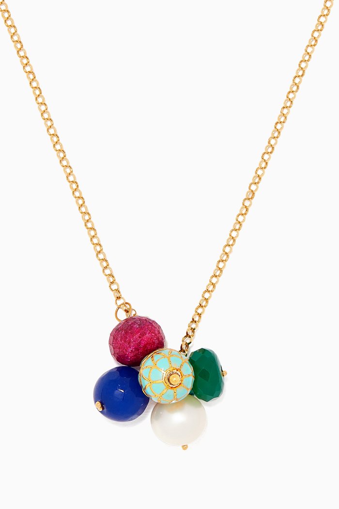 

Gold Multi-Drop Pendant Necklace, Multicolour