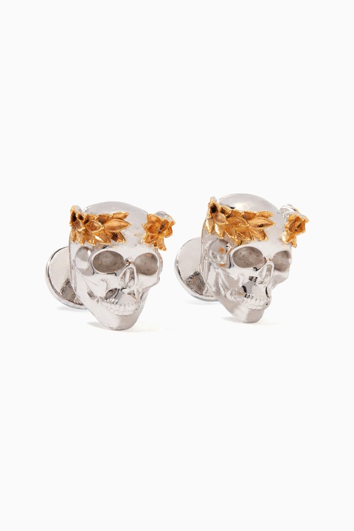 

Caeser Skull Platinum & Gold-Plated Silver Cufflinks, Multicolour