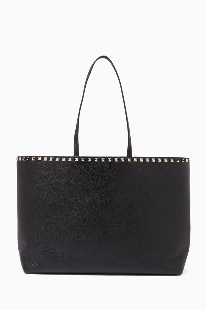 Valentino Garavani Rockstud Medium Tote in Grainy Calfskin, Black