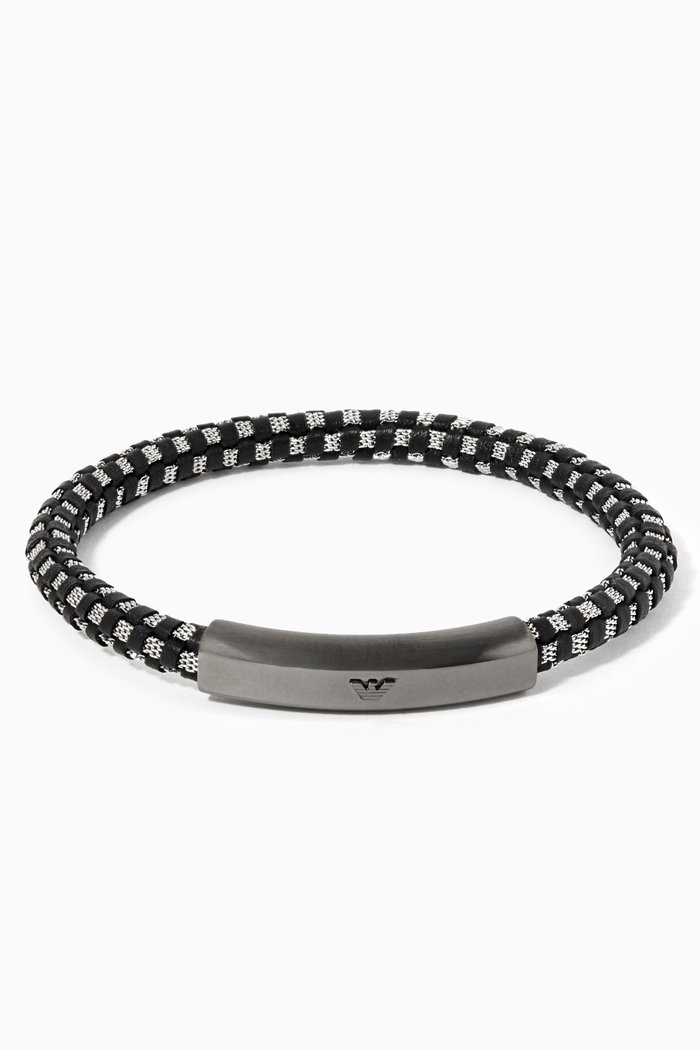 

Logo ID Leather Bracelet, Silver