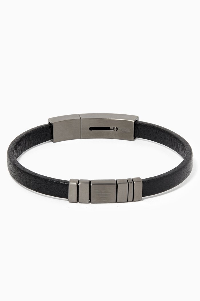 

Sliding ID Leather Bracelet, Silver