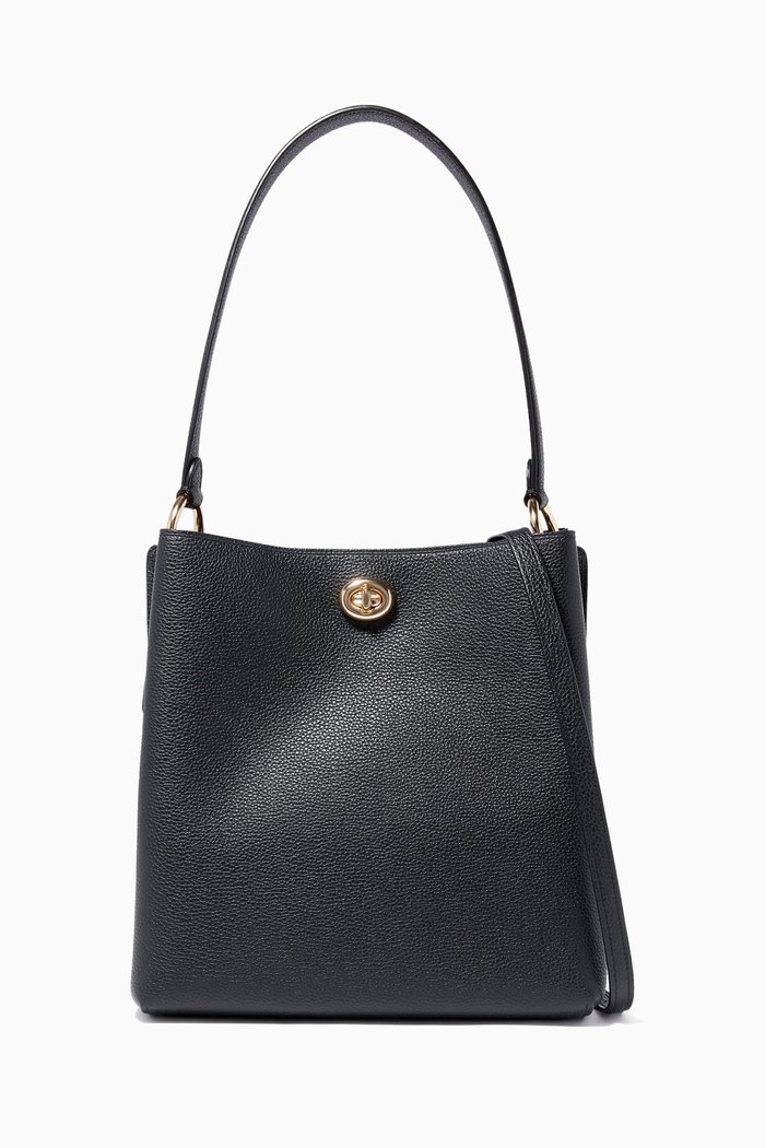 

Charlie Pebble Leather Bucket Bag, Black