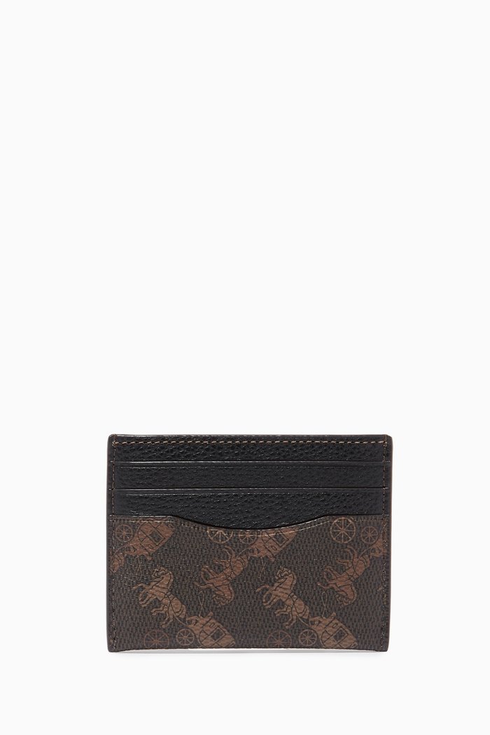 

Horse & Carriage-Print Leather Card Holder, Black