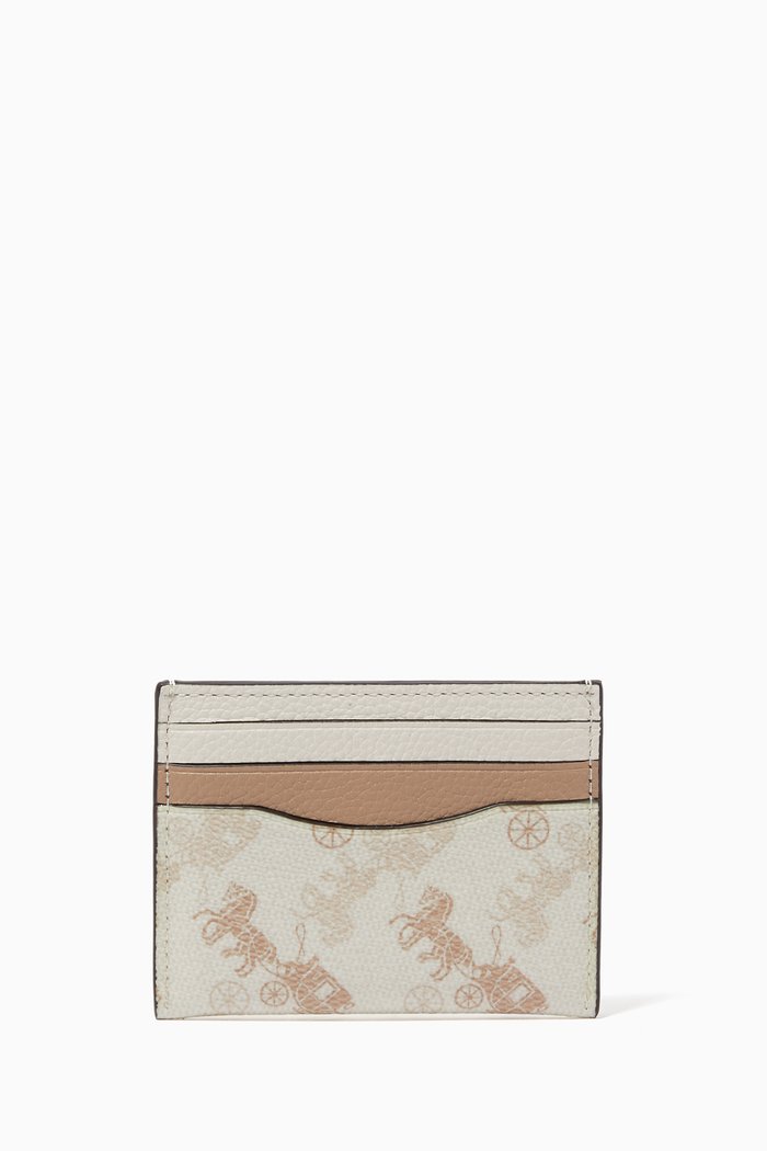 

Horse & Carriage-Print Leather Card Holder, White