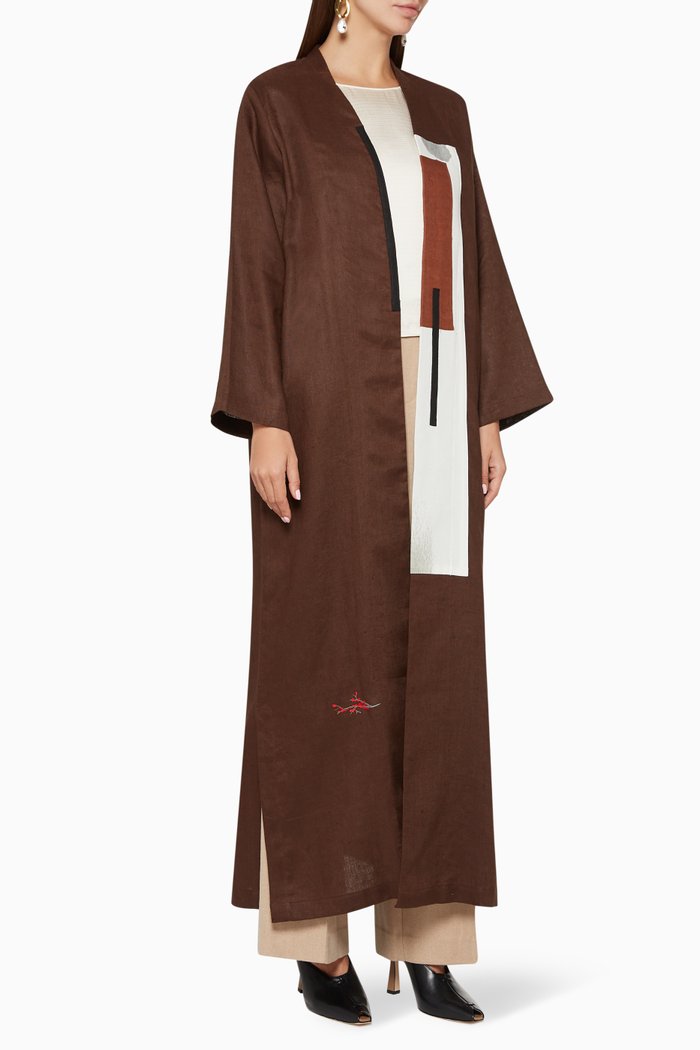 

Contrast Panel Coat Abaya, Brown