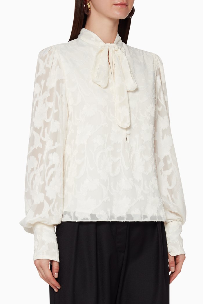 

Julita Bow-Tie Jacquard Top, Neutral