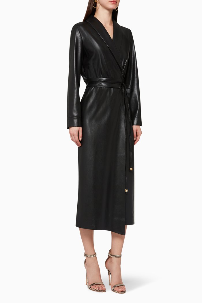 

Emery Faux Leather Belted Dress, Black