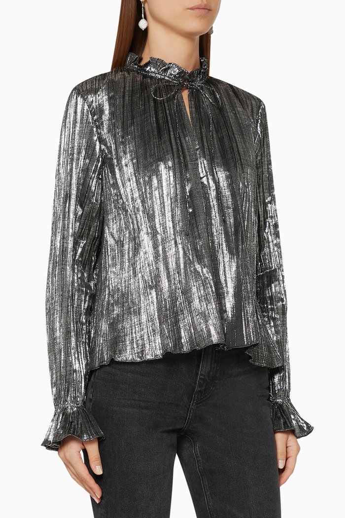 

Metallic Plissé Pleated Top, Silver