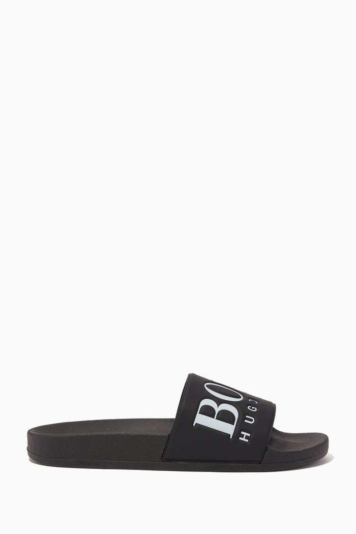 

Solar Logo Print Slide Sandals, Black