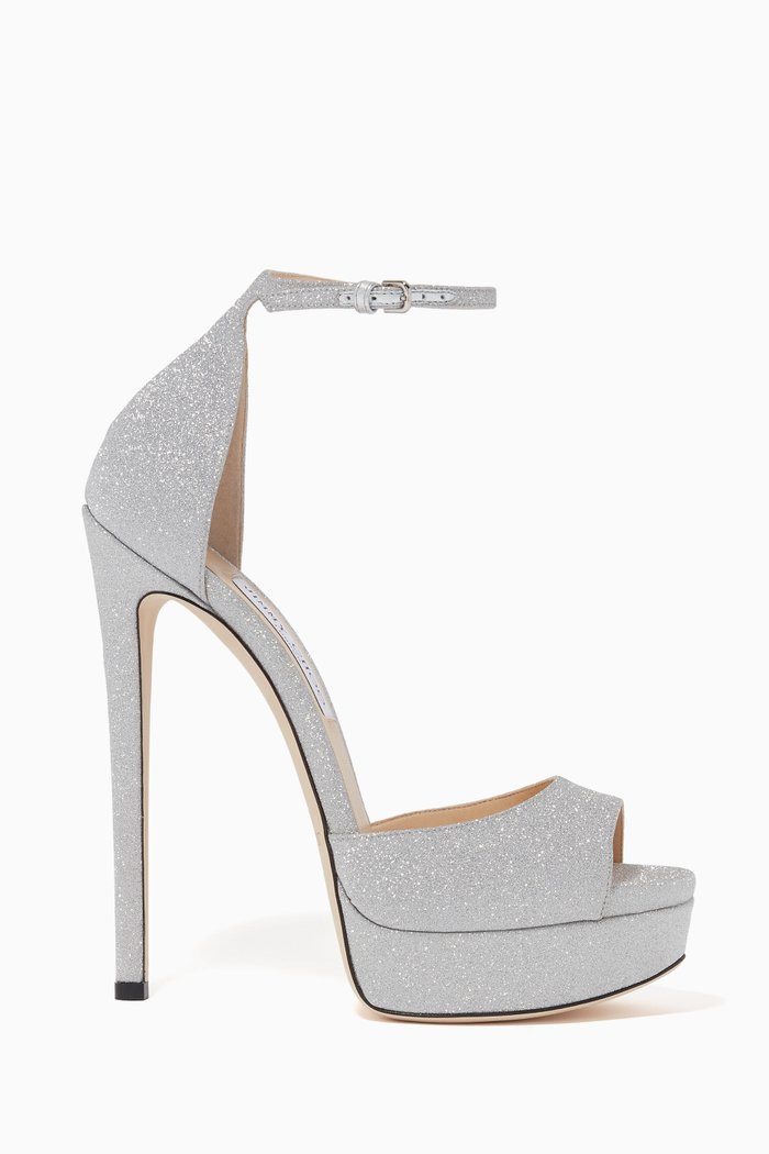

Max 150 Glitter Fabric Platform Sandals, Silver
